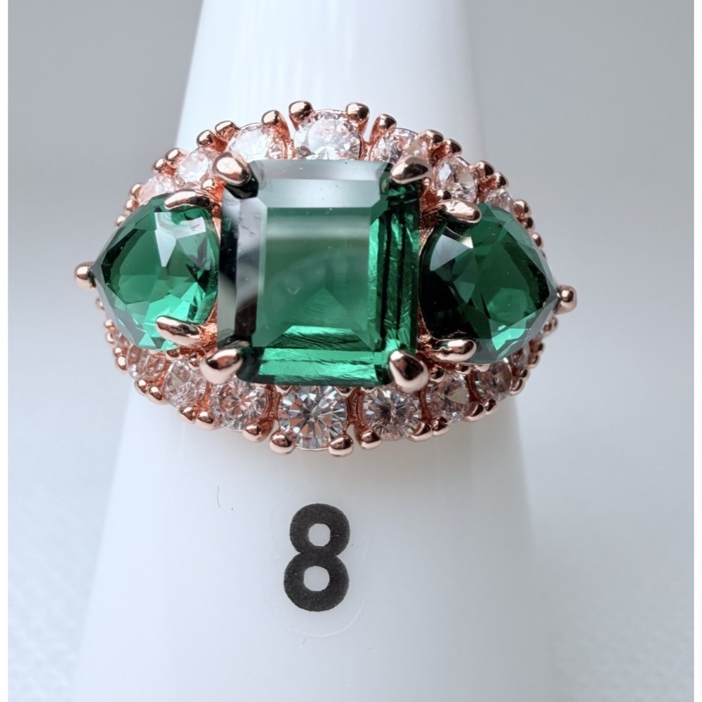 Size 8 Bomb Party May - RG57097 The Ashford Ring - Emerald on Rose Gold Plating